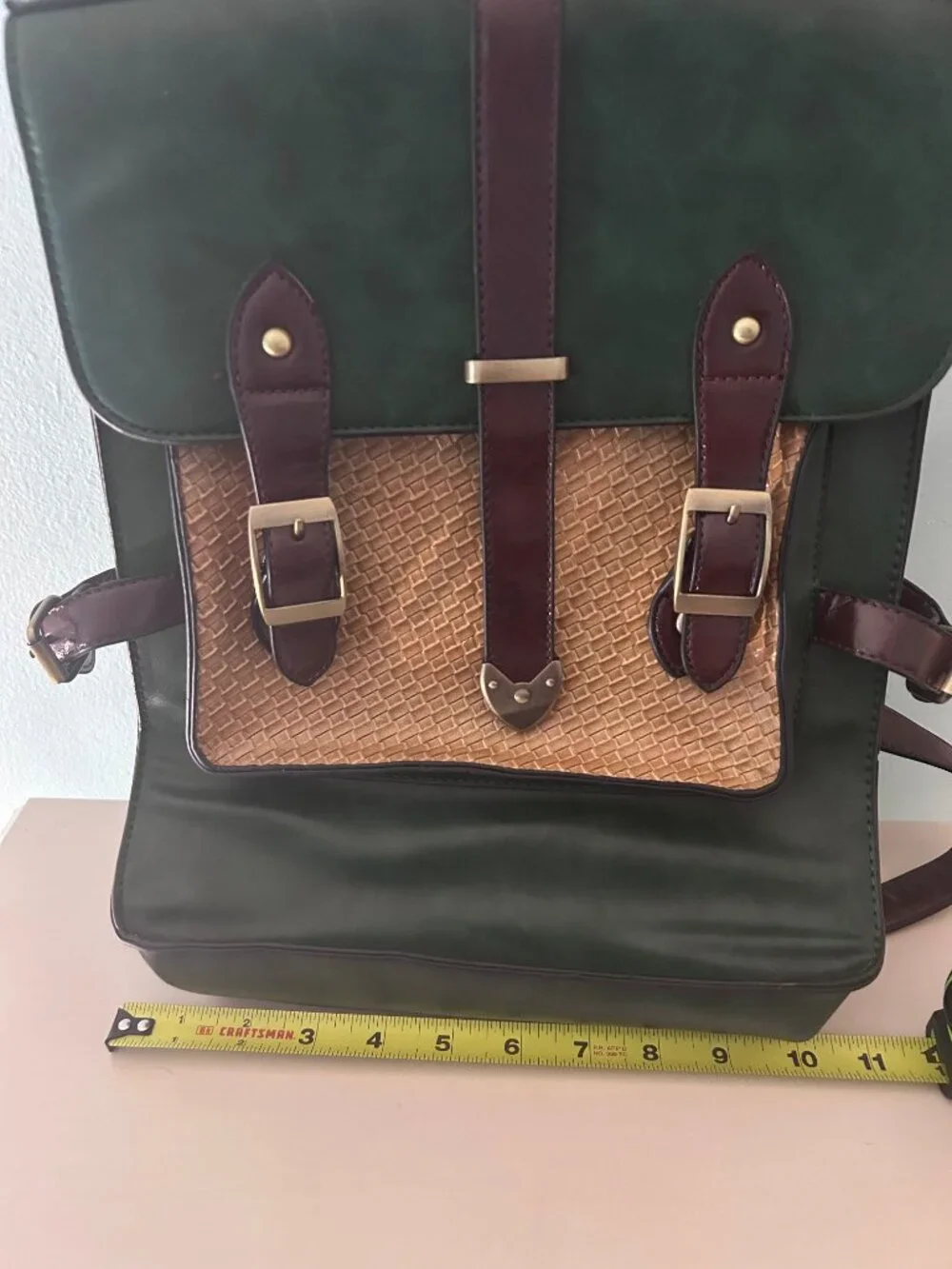Nu G Forest Green Woven Unisex Satchel Backpack Dark Academia/Poetcore